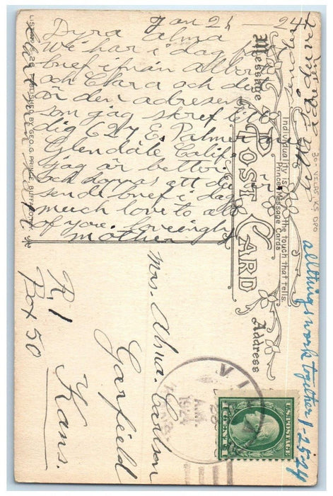 1924 Villas Kansas KS DPO Garfield Kansas KS Duane Cancel 1 Cent Postcard