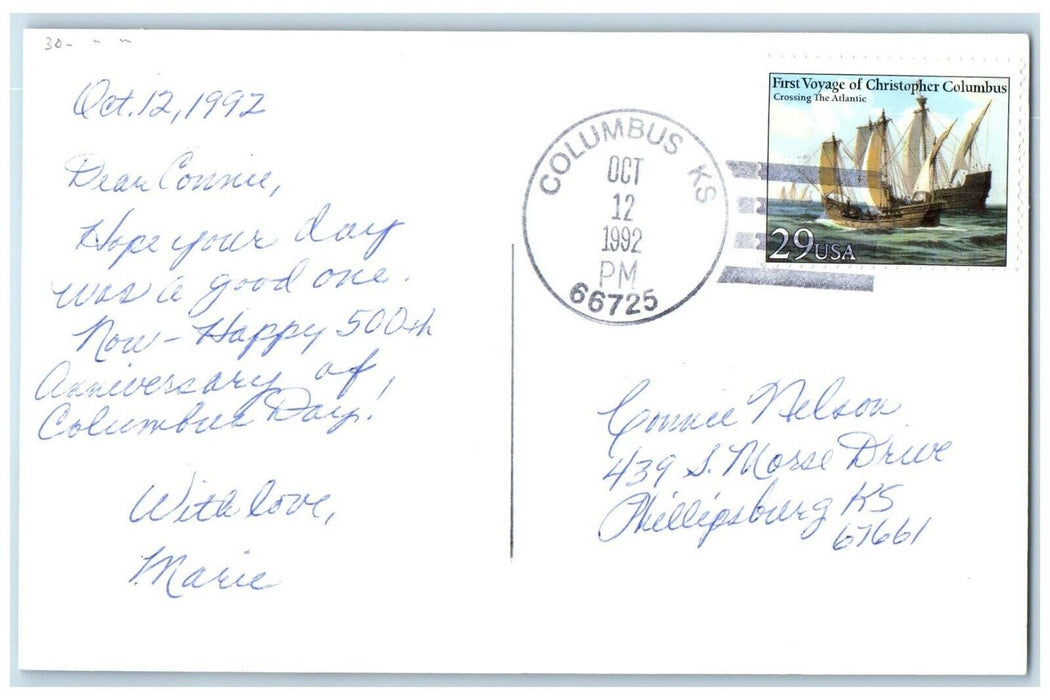 1992 Birthday Wish Columbus Kansas KS To Phillipsburg Duane Cancel Postcard