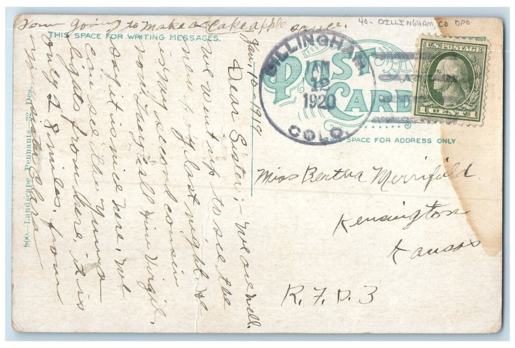 Pennant Dillingham Colorado CO Kensington Kansas KS DPO Duane Cancel Postcard