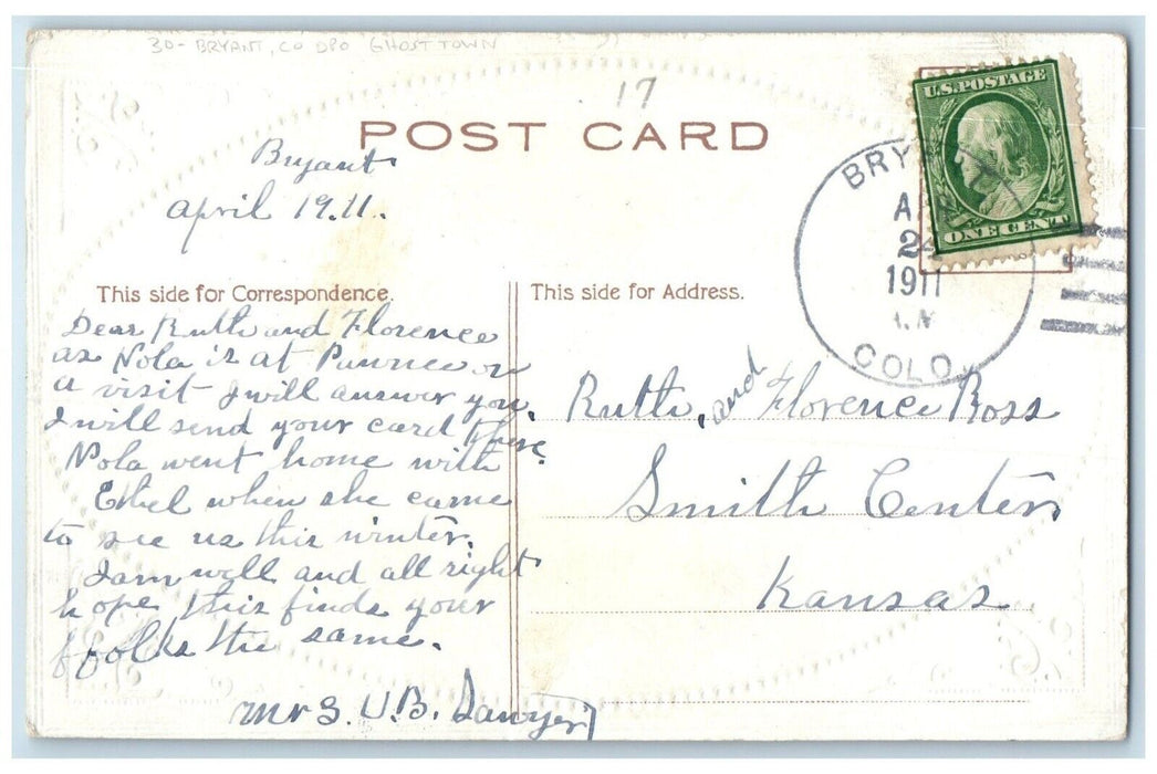 1911 Hanging Bridge Bryant Colorado CO DPO Ghost Town Duane Cancel Postcard
