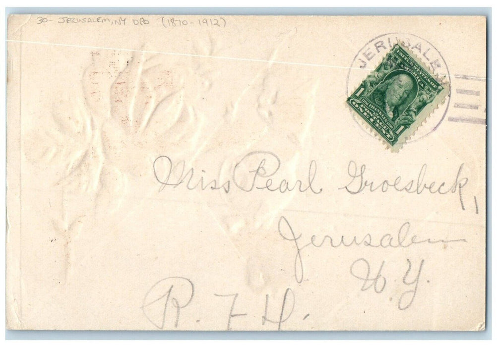 Cat Kittens Flowers Jerusalem New York NY DPO 1870-1912 Duane Cancel Postcard