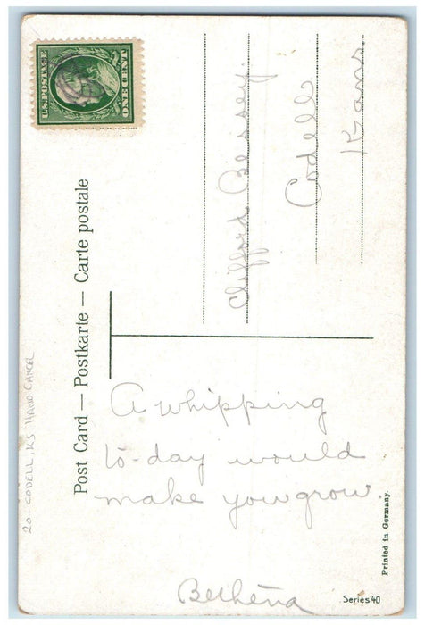 c1910's Congratulations Roses Flowers Codell Kansas KS Hand Cancel Postcard