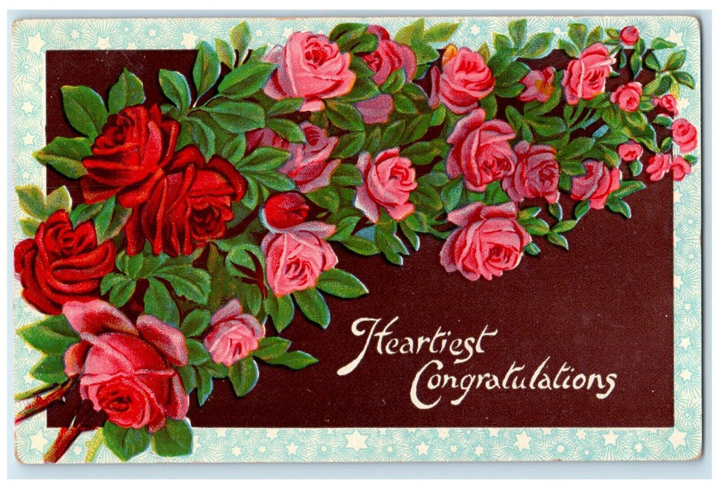 c1910's Congratulations Roses Flowers Codell Kansas KS Hand Cancel Postcard