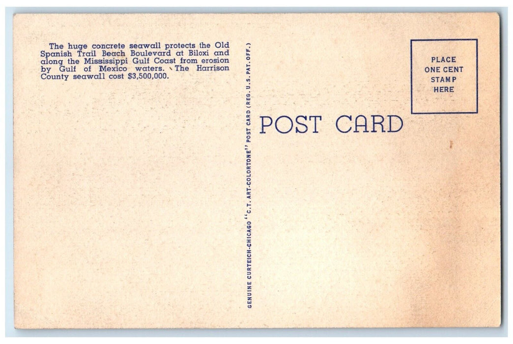 c1930's Seawall Or Road Protection Project Biloxi Mississippi MI Postcard