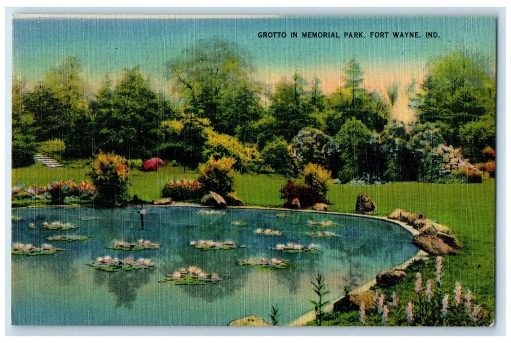 1943 View Of Grotto In Memorial Park Fort Wayne Indiana IN Vintage Postcard