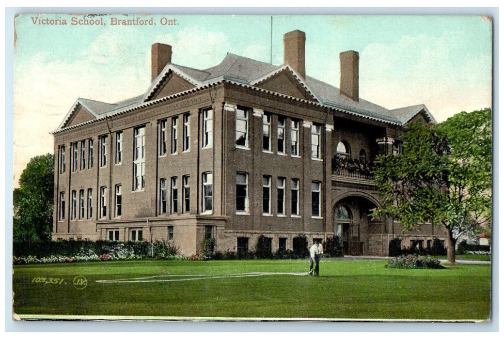 1910 Victoria School Brantford Ontario Canada Antique Posted Postcard