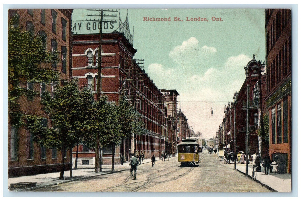 c1910 Richmond Street Ontario Canada Trolley Car Antique Posted Postcard