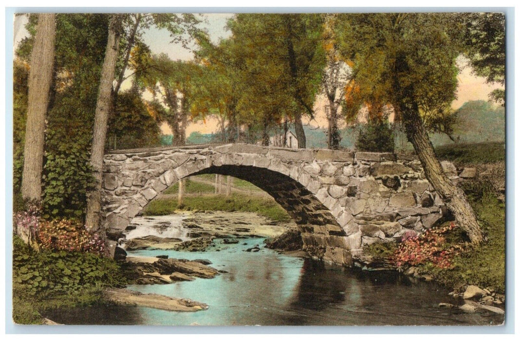 1932 Old Stone Bridge On South Woodstock Road Woodstock Vermont VT Postcard