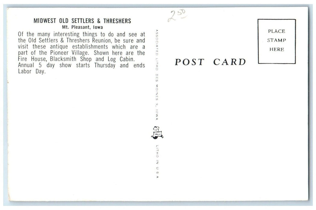 c1960 Midwest Old Settlers Treshers Reunion Mt. Pleasant Iowa Vintage Postcard