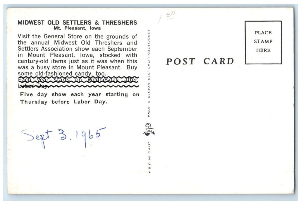 c1960 Midwest Old Settlers Treshers General Store Mt. Pleasant Iowa IA Postcard