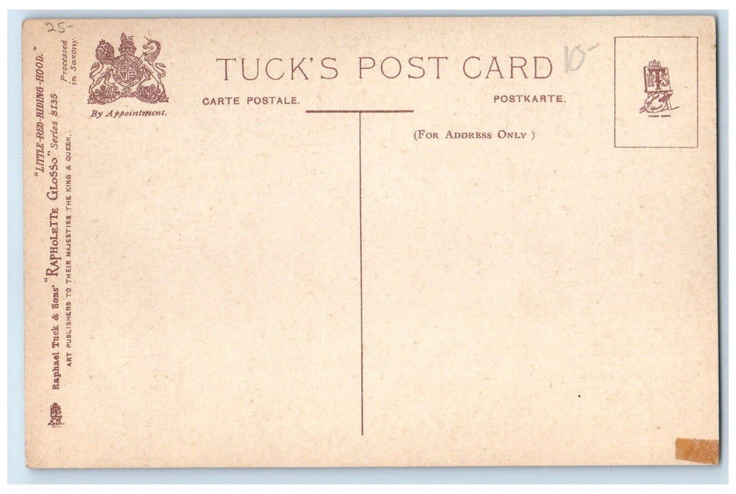 c1910's Girl Little Red Riding Hood Dog Sat On Log Tuck's Antique Postcard