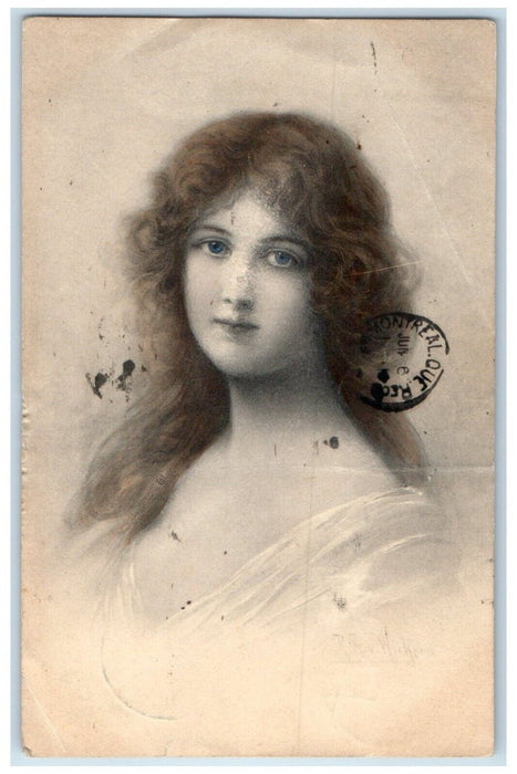 1913 Pretty Woman Curly Hair Munk Montreal Canada Posted Antique Postcard