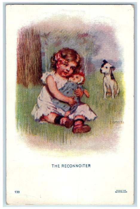 1908 The Reconnoiter Little Girl Doll And Dog Posted Antique Postcard