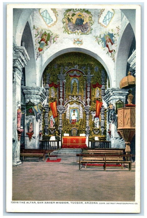 c1920 Interior View Altar San Xavier Mission Tucson Arizona AZ Unposted Postcard