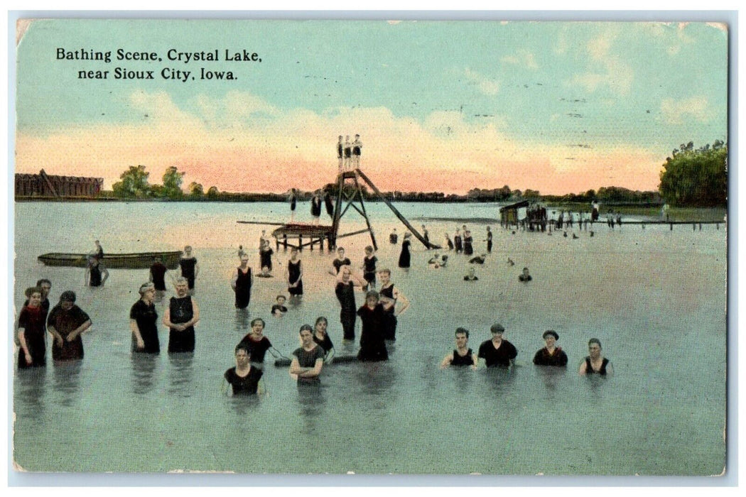 1912 Bathing Scene Crystal Lake Swimming River Sioux City Iowa Vintage Postcard