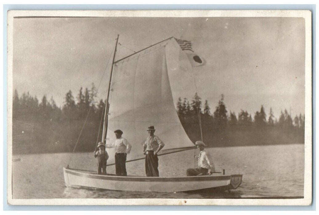 c1910's Sailboat Japanese American Patriotic Lake View RPPC Photo Postcard