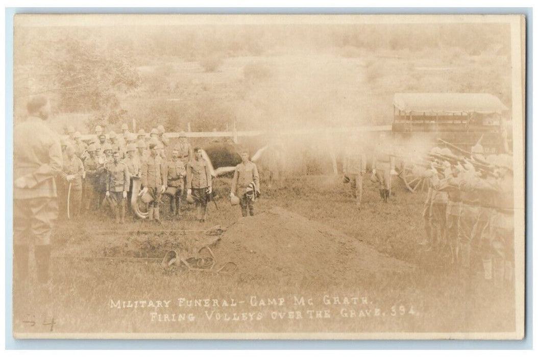 c1910's Military Funeral Volleys Camp McGrath Philippines RPPC Photo Postcard
