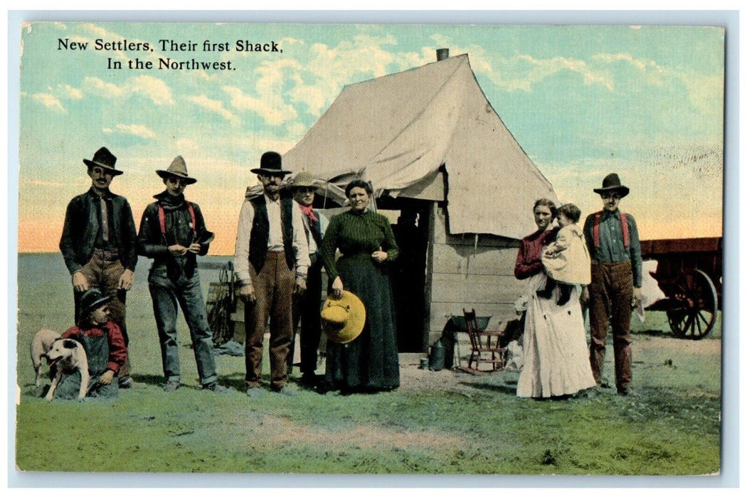 c1930's New Settlers Their First Shack In The Northwest Tent Frontier Postcard