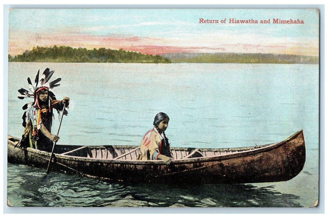 c1905 Return Of Hiawatha And Minnehaha Canoeing Hollenberg Kansas KS Postcard