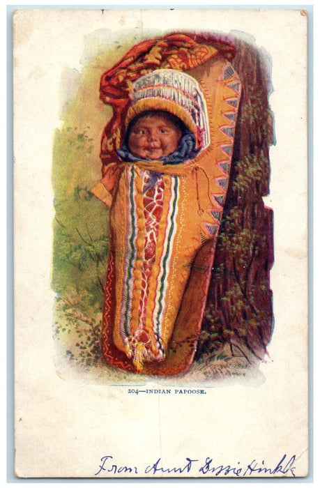 c1905 Baby Indian Papoose Embossed Posted Antique Postcard