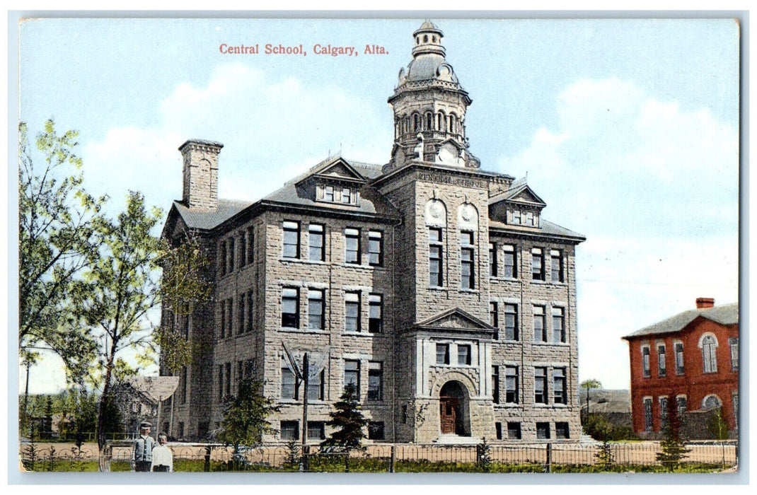 c1910 Entrance View of Central School Calgary Alberta Canada Postcard
