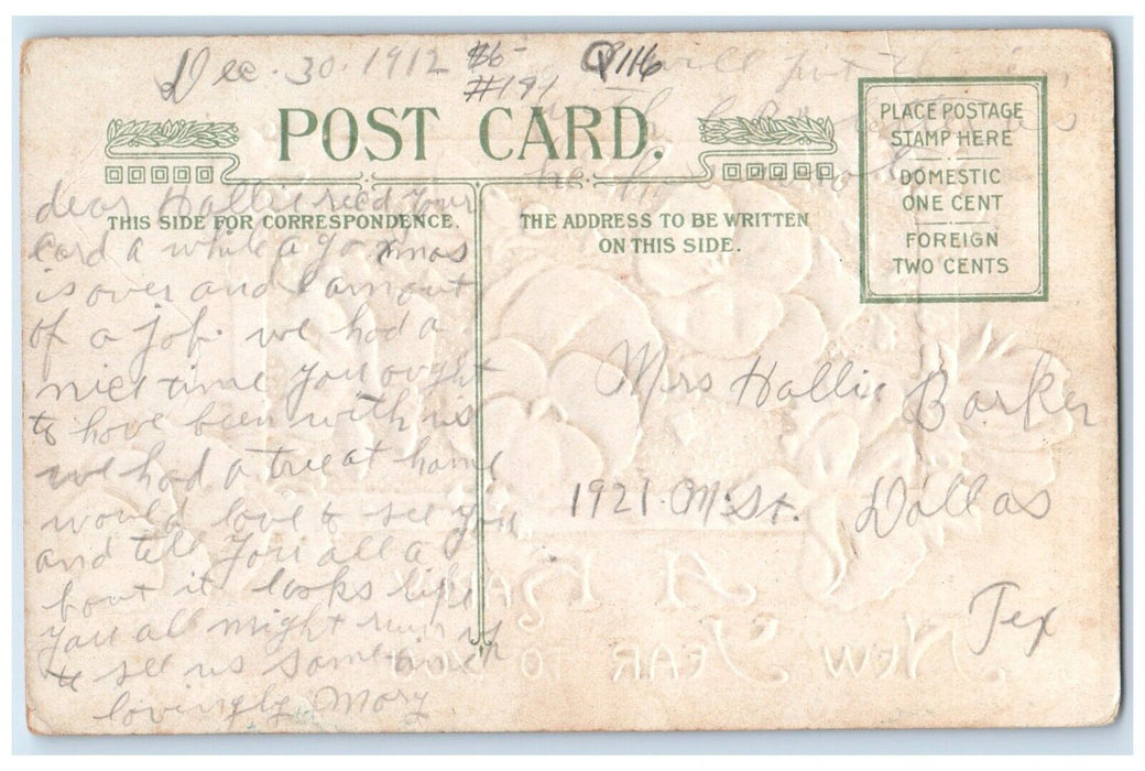 c1910's Happy New Year Flowers John Winsch Artist Signed Embossed Postcard