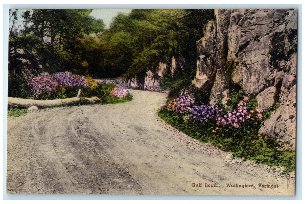 c1930's View Of Gulf Road Wallingford Vermont VT Handcolored Vintage Postcard
