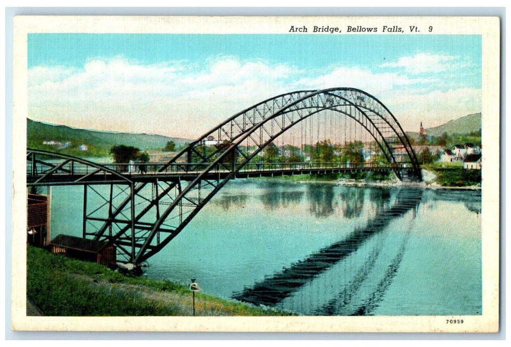 c1930's View Of Arch Bridge Bellows Falls Vermont VT Unposted Vintage Postcard