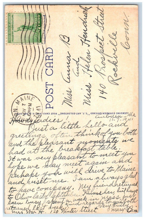 1941 Greetings From Auburn Maine ME, Large Letters Posted Vintage Postcard