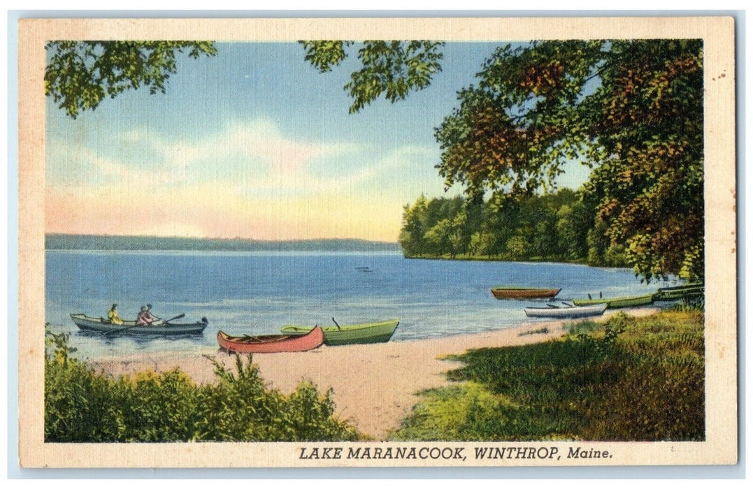 c1930's View Of Lake Maranacook Boat Scene Winthrop Maine ME Vintage Postcard