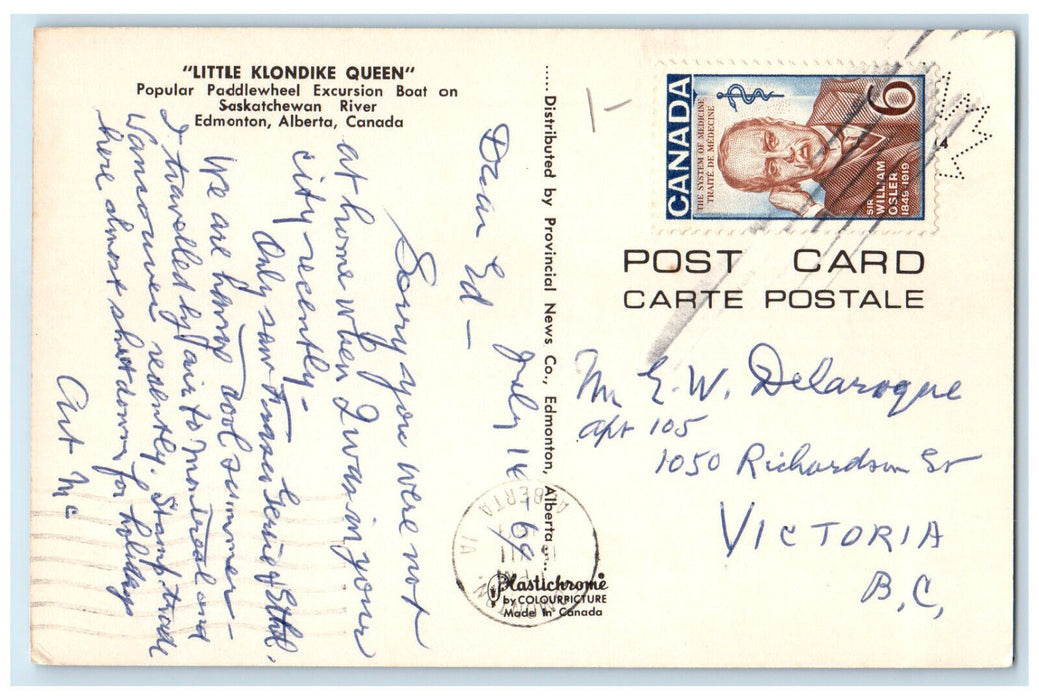 1969 Little Klondike Queen Edmonton Alberta Canada Vintage Postcard