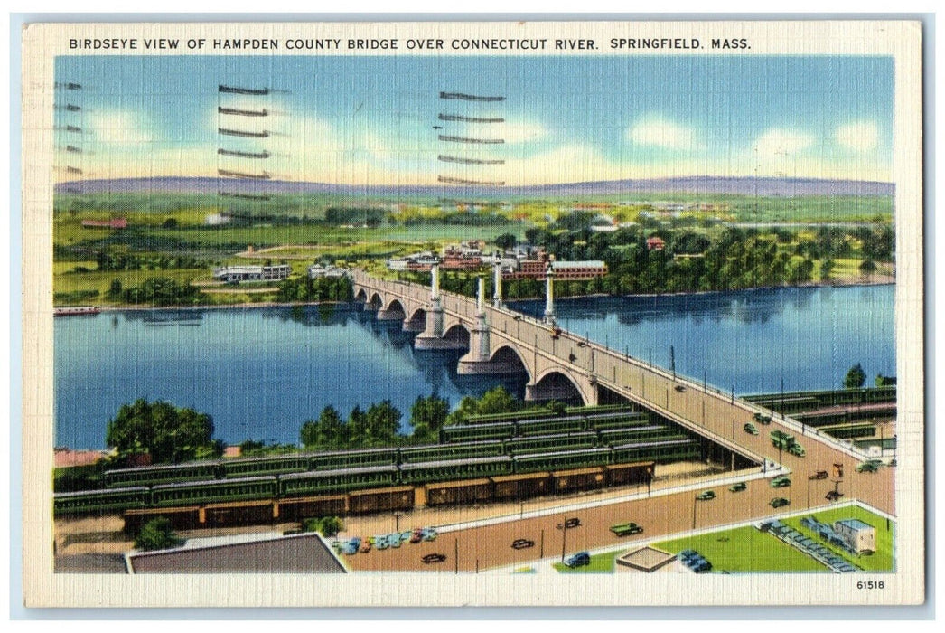 1940 Bird's Eye View Of Hampden County Bridge Over Connecticut River Postcard