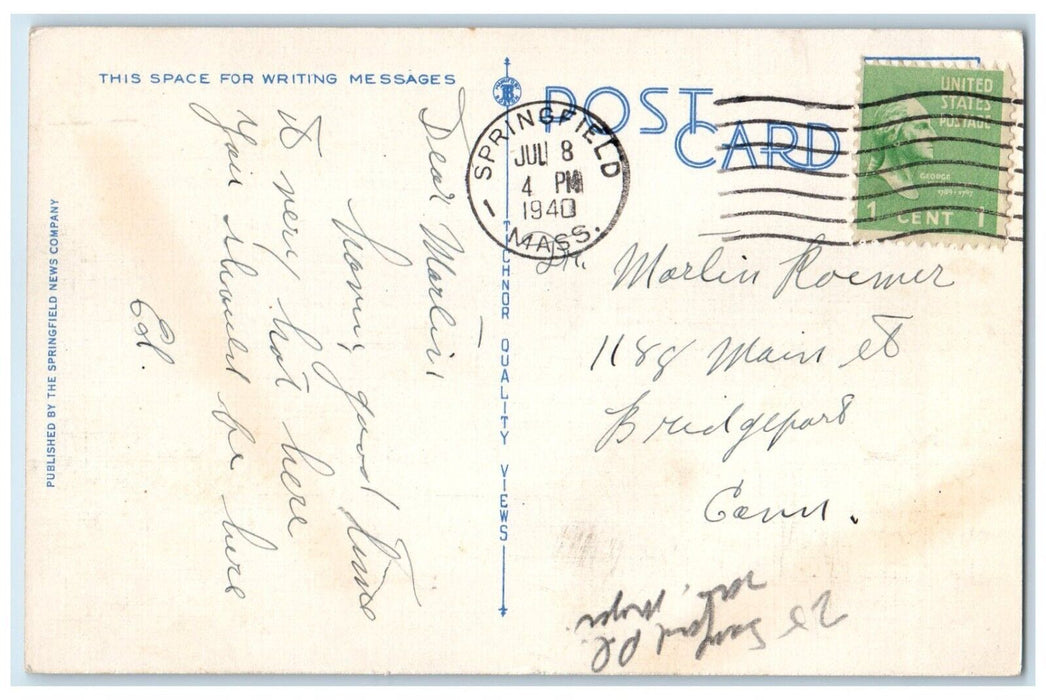 1940 Bird's Eye View Of Hampden County Bridge Over Connecticut River Postcard