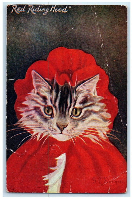 c1910's Cat Red Riding Hood Studio Portrait Baryes Unposted Antique Postcard