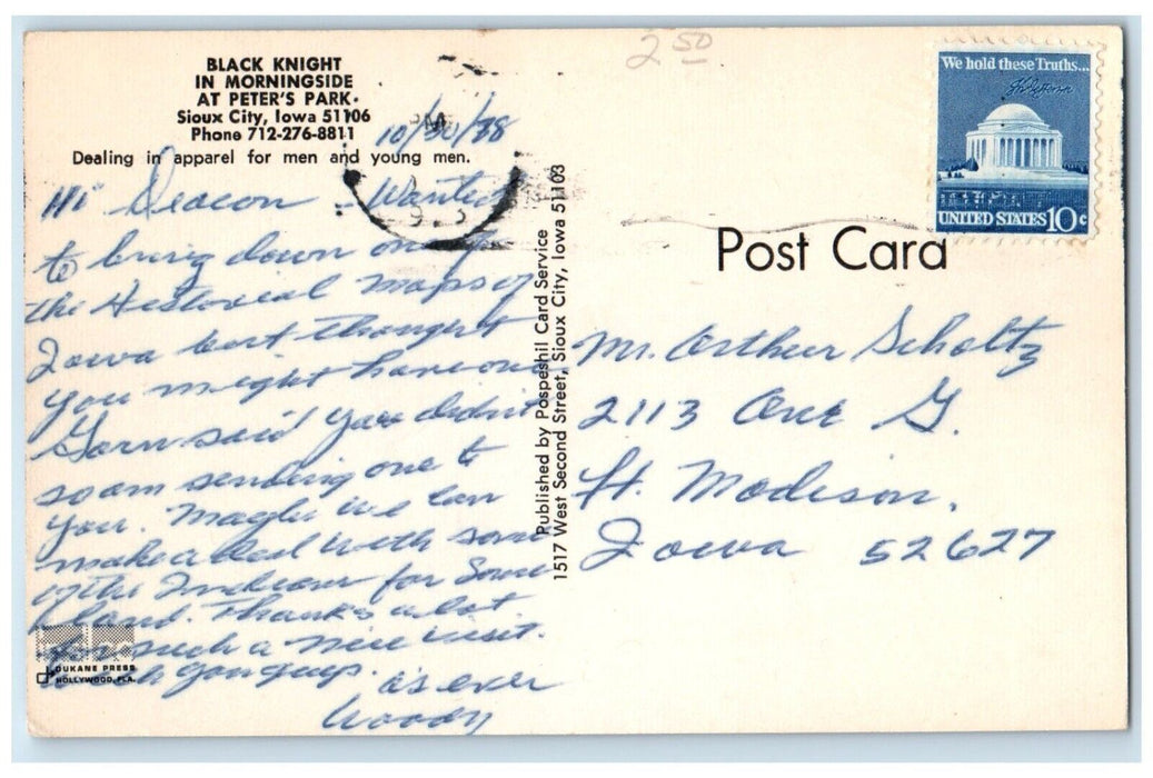 1973 Black Knight Morningside Peters Park Exterior Sioux City Iowa IA Postcard
