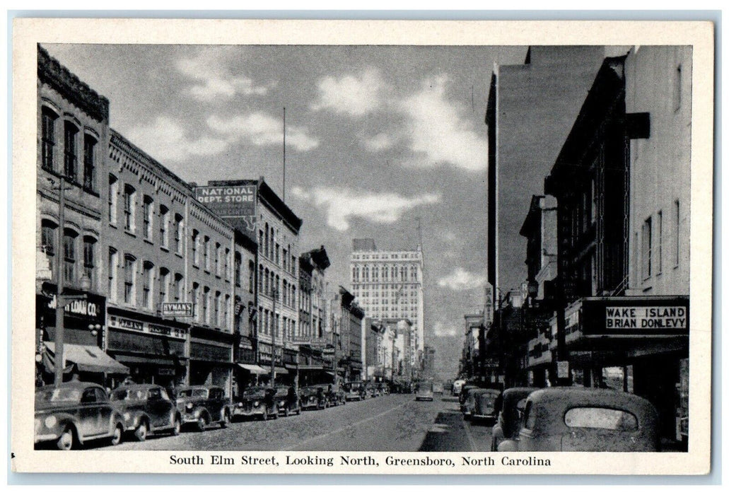 c1940 South Elm Street Looking North Greensboro North Carolina Unposted Postcard