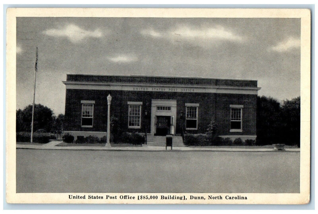 1942 Exterior View United States Post Office Dunn North Carolina Posted Postcard