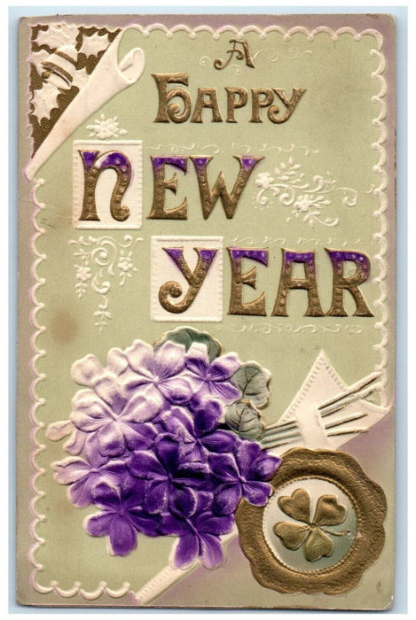 1910 New Year Flowers Shamrock St. Louis Missouri MO Posted Antique Postcard