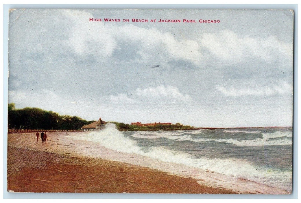 1913 High Waves Beach Jackson Park Chicago Illinois Vo Hammon Vintage Postcard