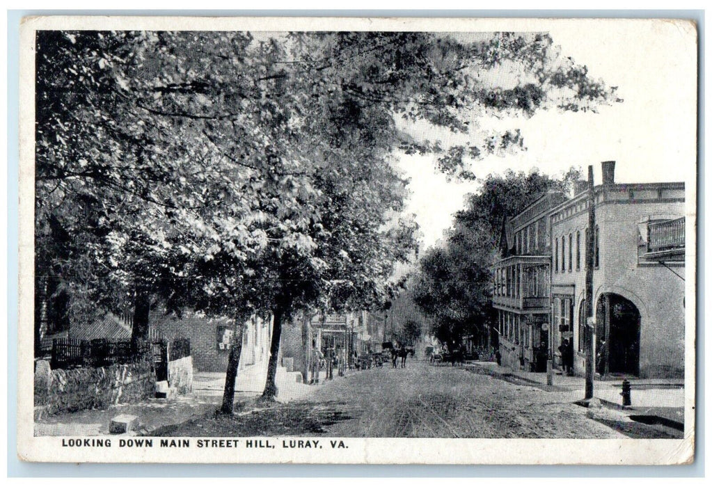 1920 Looking Down Main Street Road Buildings Hill Luray Virginia Posted Postcard