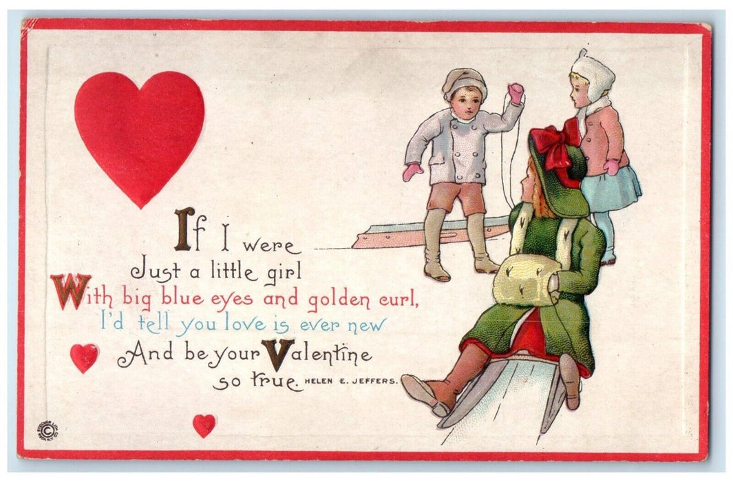 1911 Valentine Little Girl Blue Eyed Golden Hair Handwarmer Embossed Postcard