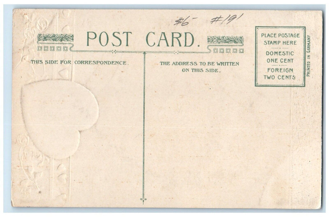 c1910's Valentine Colonial Couple Raining Winsch Back Embossed Antique Postcard