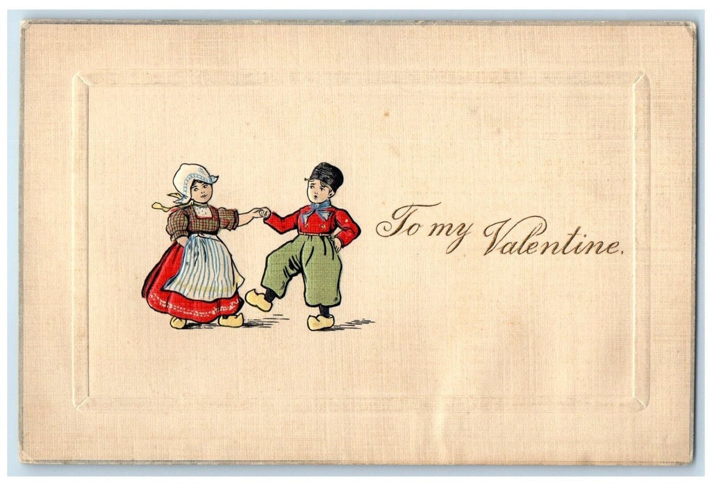 c1910's Valentine Dutch Kids Dancing Embossed Unposted Antique Postcard