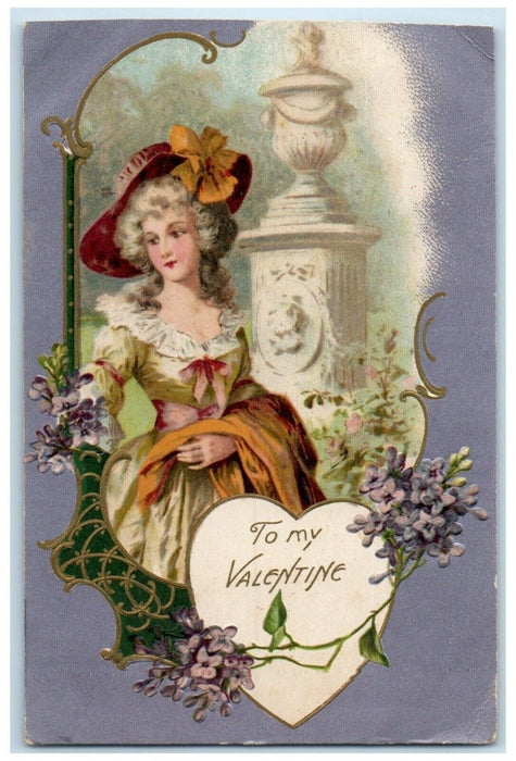 c1910's Valentine Heart Pretty Woman Flowers Winsch Back Villisca IA Postcard