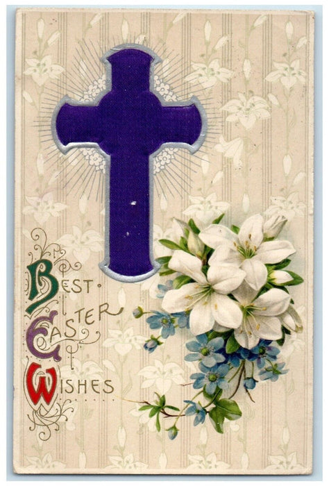1911 Easter Wishes Holy Cross White Flowers Winsch Back Jolley IA Postcard