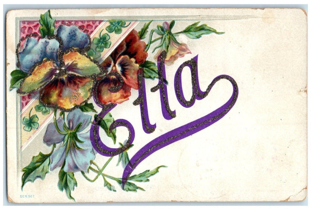 1908 Flowers Etta Glitter Embossed Fairfield Missouri MO Posted Antique Postcard