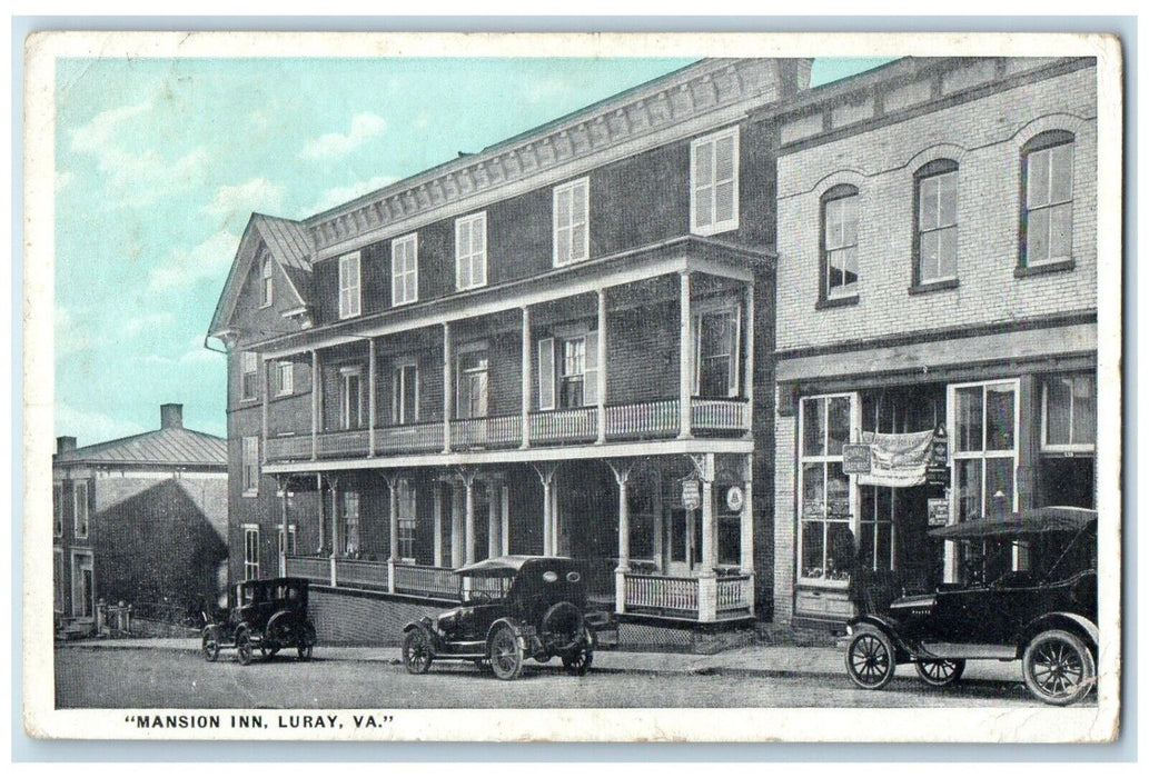 1924 Exterior View Mansion Inn Building Classic Cars Luray Virginia VA Postcard