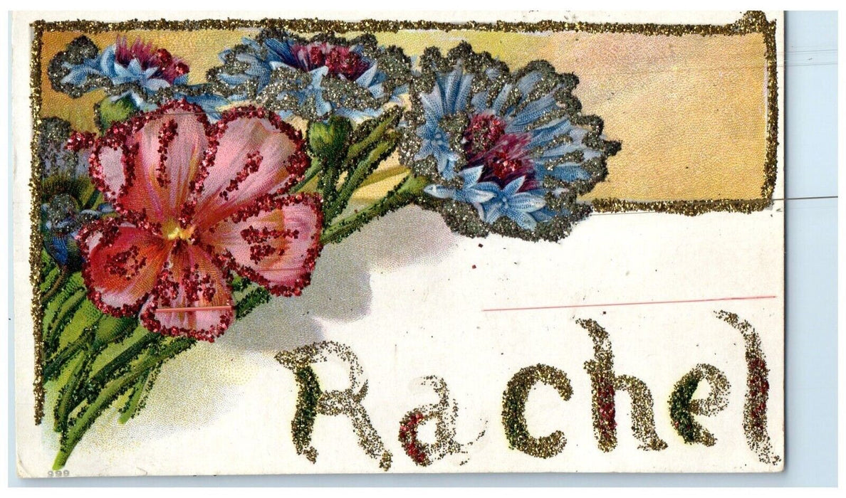 c1910's Flowers Rachel Name Glitter Embossed Satsop Washington WA Postcard