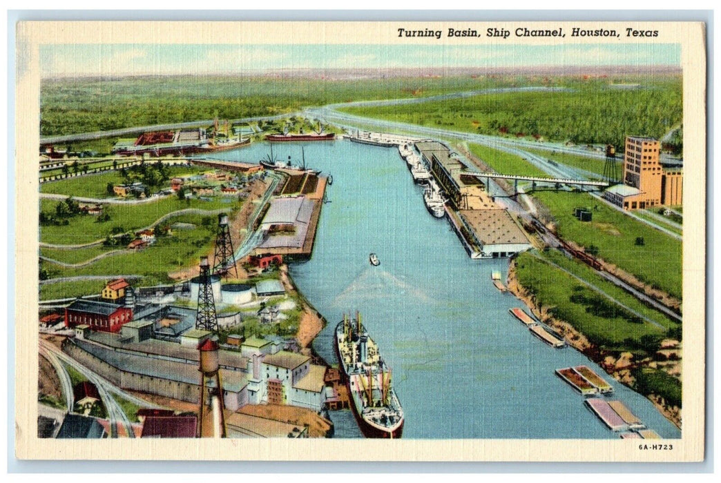 c1940 Turning Basin Ship Channel Steamer Houston Texas Vintage Antique Postcard