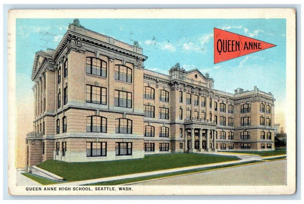 1925 Queen Anne Highschool Exterior Queen Annie Seattle Washington WA Postcard